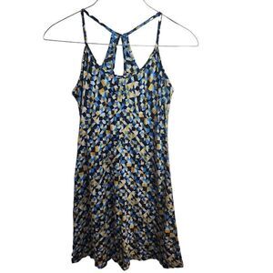 Patagonia Organic Cotton Racerback Blue Yellow Geometric Print Dress Size Medium